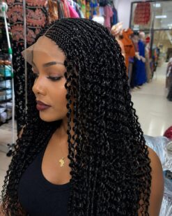 Boho Knotless Braids Lace Wig - Black Curly 04