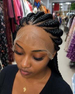 Cornrow Braided Bun Lace Wig - Black Geometric 08