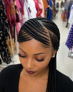 Cornrow Braids Lace Wig - Black Side Swept 03