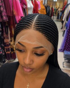 Cornrow Lace Front Wig - Black Center Part 09