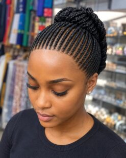 Cornrow Lace Wig - Black High Bun 06