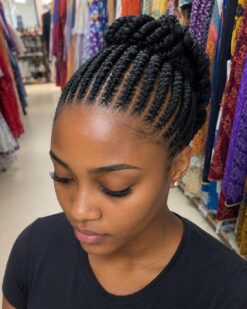 Cornrow Lace Wig - Black High Bun 07