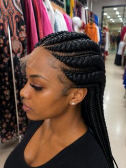Cornrow Updo Lace Wig - Black Swirl Design 16
