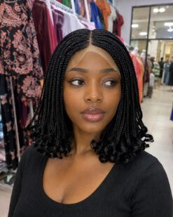 Knotless Braids Bob Lace Wig - Black Curly Ends 12