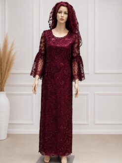 Alternative view of Boubou Burgundy Sequin Lace avec Capuche