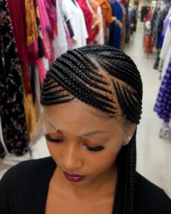 Cornrow Lace Front Wig - Black Center Part 15