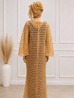 Boubou Gold Crochet Lace avec Turban